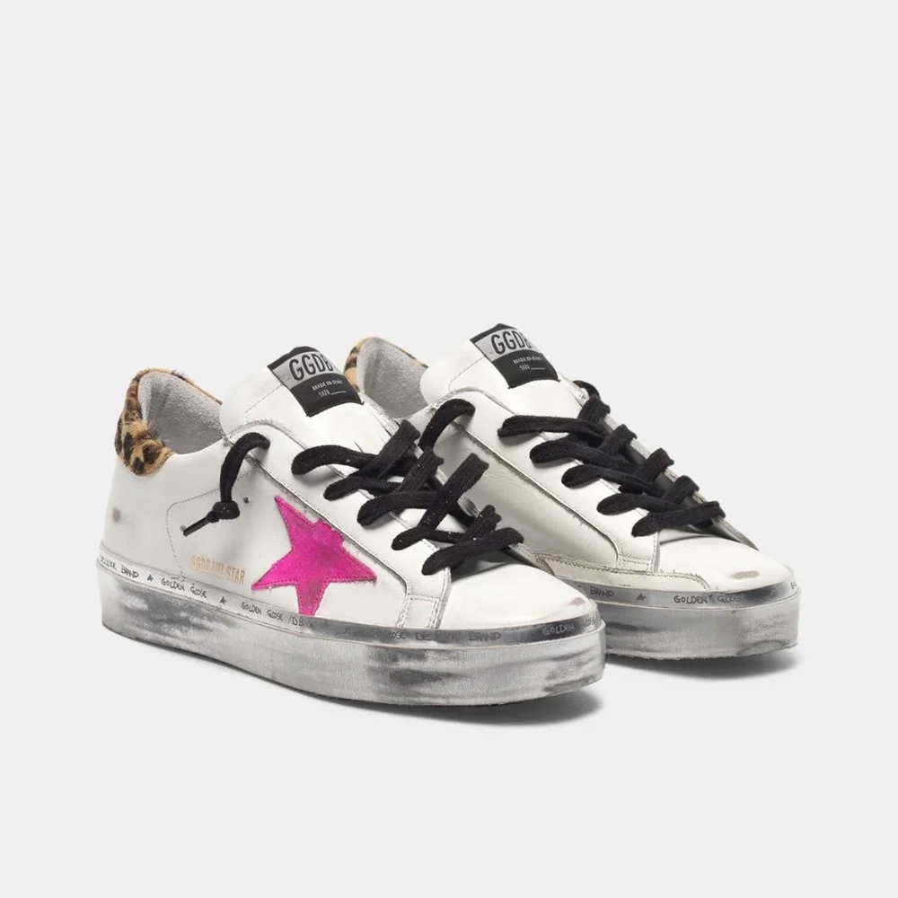 Golden Goose Golden Hi Star Sneakers with Fuchsia Star and Leopard-Print - Picture 1 of 4